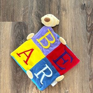 Baby Connection Tan BEAR Alphabet ABC Blocks Security Blanket Soft Velour Plush
